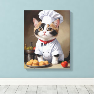 Cute Cat Chef med Pasta Funny Cooking Canvastryck