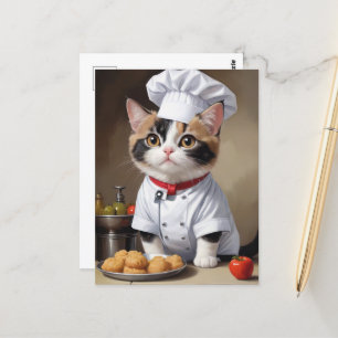 Cute Cat Chef med Pasta Funny Cooking Vykort