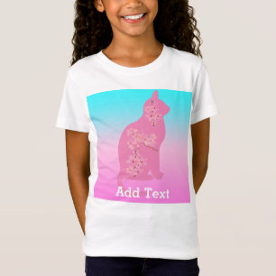 Cute Cat Cherry blommar Flower Sakura Girl T Shirt