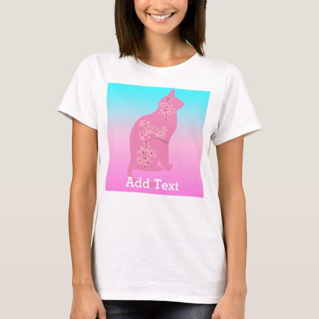 Cute Cat Cherry blommar Flower Sakura T Shirt (Framsida)