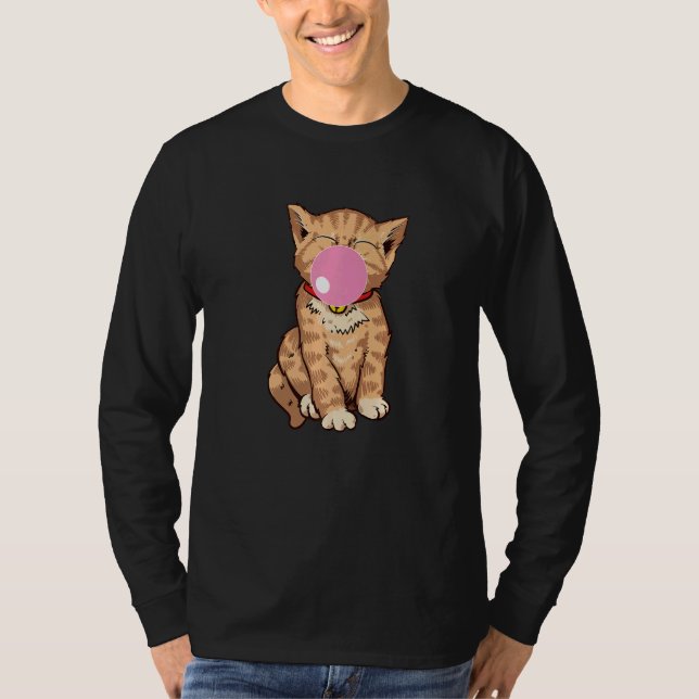 Cute Cat Chews Gum Bubble Bubble Gum Cat T Shirt (Framsida)