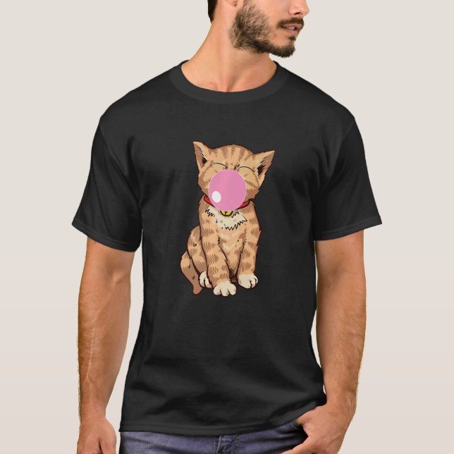 Cute Cat Chews Gum Bubble Bubble Gum Cat T Shirt (Framsida)