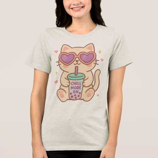 Cute Cat Chill Mode T-Shirt (Framsida)