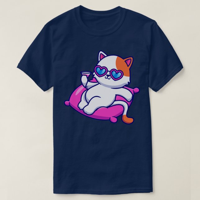 Cute Cat Chill på påsen med Tecknad av saft T Shirt (Design framsida)
