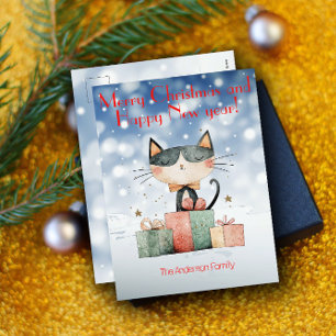 Cute cat christmas gift Helgdag vykort