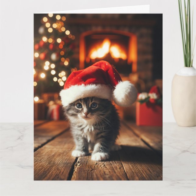 CUTE CAT CHRISTMAS GREETING CARD TACK KORT (Framsida)