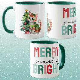 Cute cat christmas merry and bright mugg