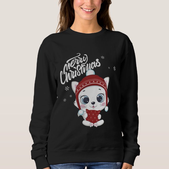 Cute Cat Christmas Top Kitten  Santa s Cat Charact T Shirt (Framsida)