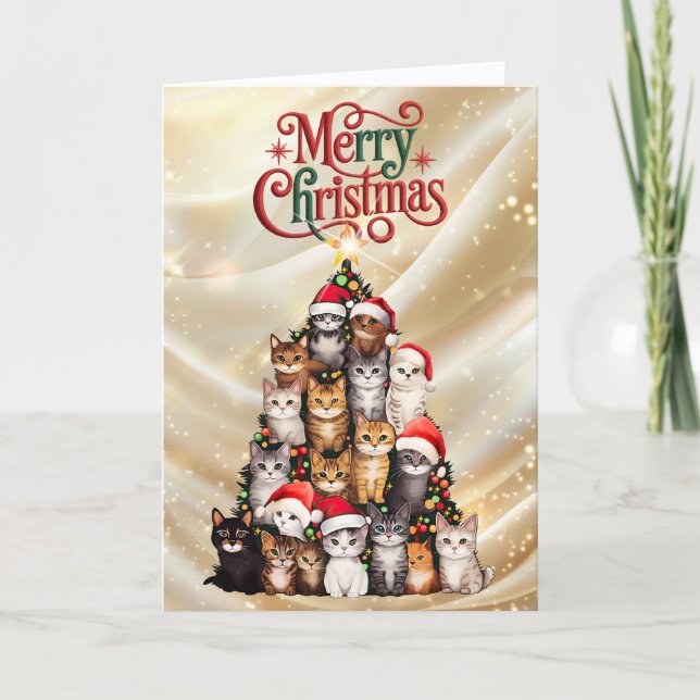 Cute Cat Christmas Tree Helgkort (Framsida)
