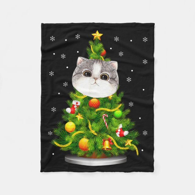 Cute Cat Christmas Tree Holiday Cat Lovers Xmas Wo Fleecefilt (Framsidan)