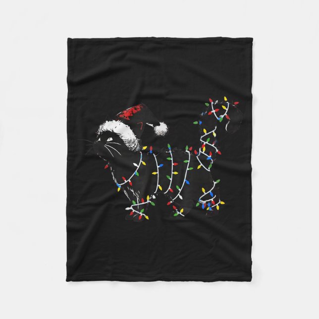 Cute Cat Christmas Tree Lights Funny Santa Kitten  Fleecefilt (Framsidan)