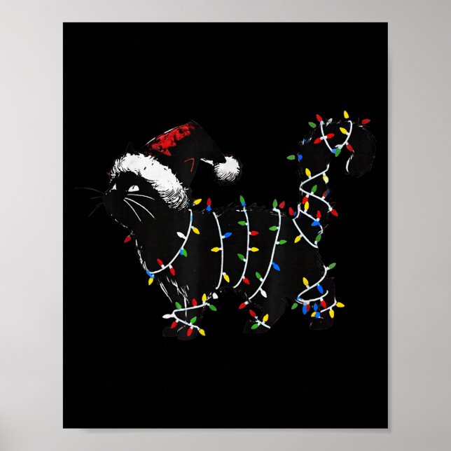 Cute Cat Christmas Tree Lights Funny Santa Kitten  Poster (Framsidan)
