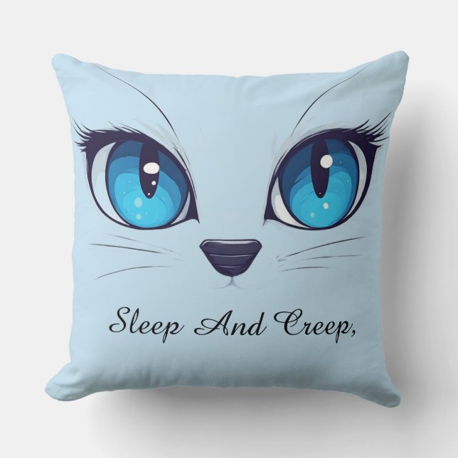 Cute Cat Close Up Blue Eyes Kitty Illustratio Kudde (Framsida)