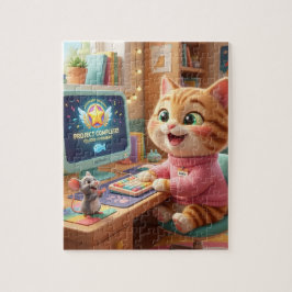 Cute Cat Coder Achievement Jigsaw Puzzle Pussel