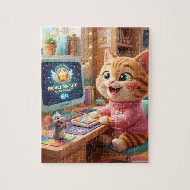 Cute Cat Coder Achievement Jigsaw Puzzle Pussel (Vertikal)