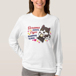 Cute Cat Coffee Älskare med Dorama Vibes T Shirt