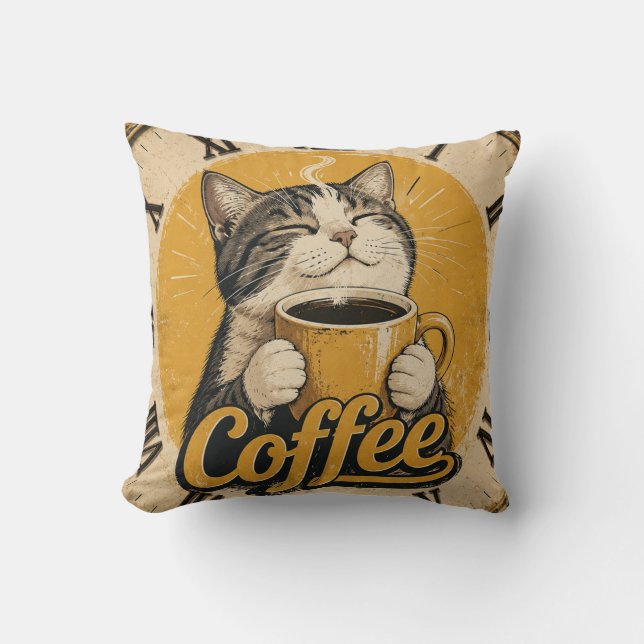 Cute Cat Coffee Kudde (Framsida)