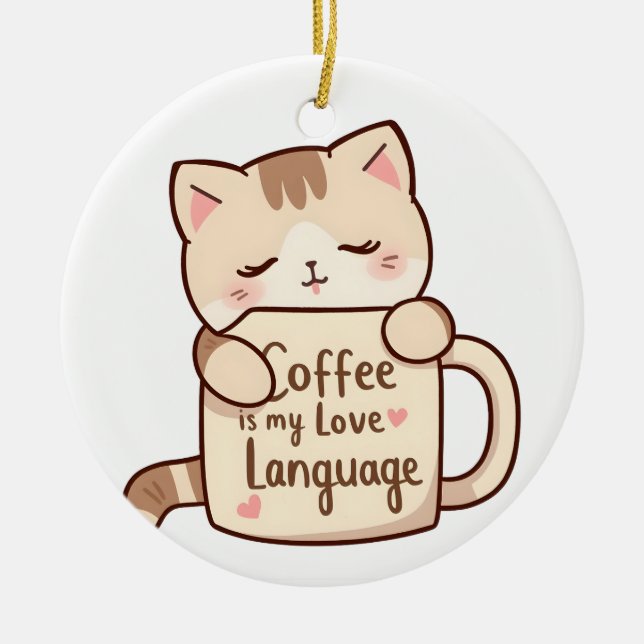 Cute Cat Coffee Love Language Julgransprydnad Keramik (Framsidan)