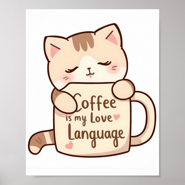 Cute Cat Coffee Love Language Poster (Framsidan)