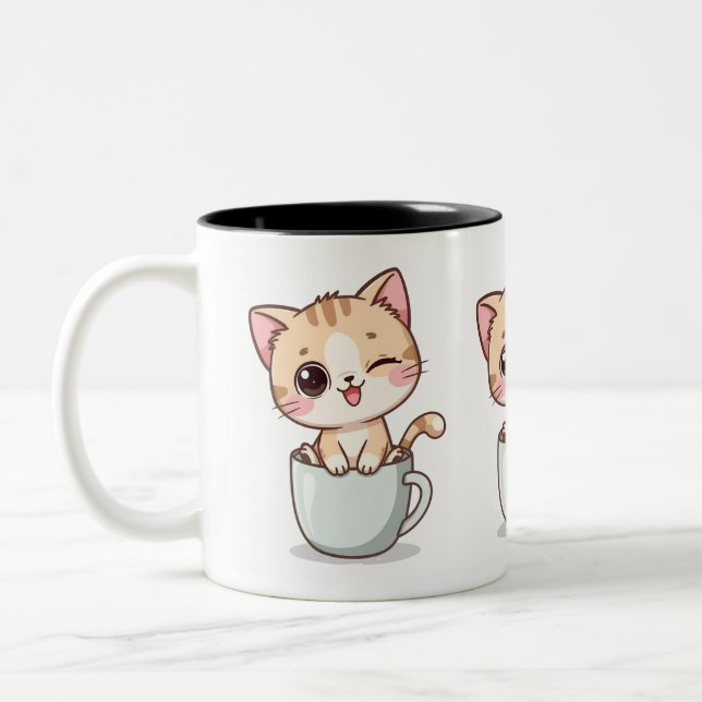 Cute Cat Coffee Mugg - Funny Cat Lovers Gift (Vänster)