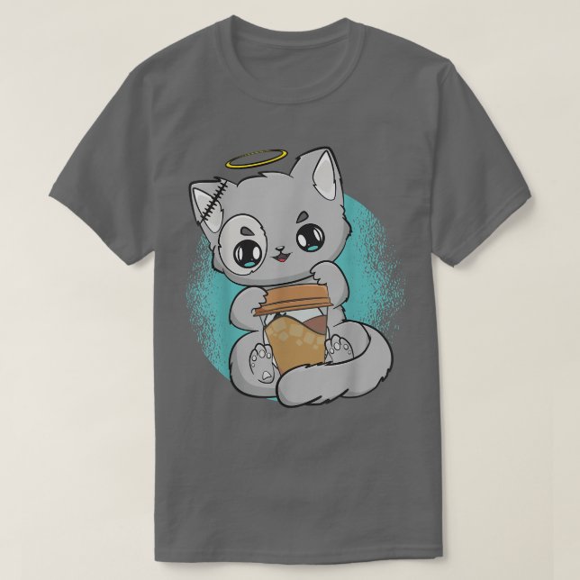 Cute Cat Coffee Yami Kawaii Chibi Anime Neko Paste T Shirt (Design framsida)