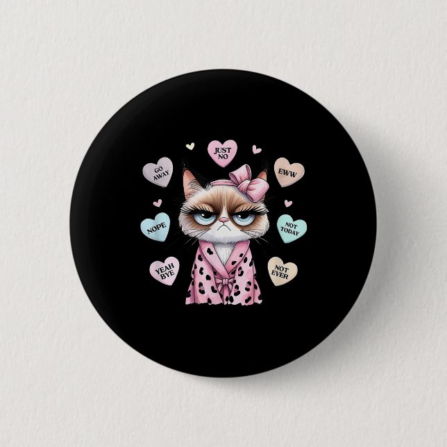 Cute Cat Conversation Heart Anti Valentines day Knapp (Framsida)