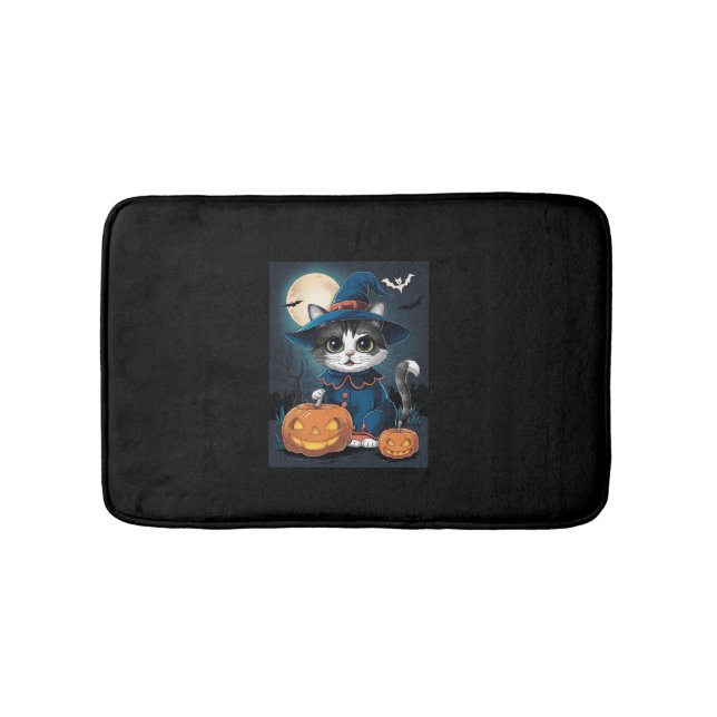 Cute Cat Costume Halloween och Pumpkin Badrumsmatta (Framsidan)