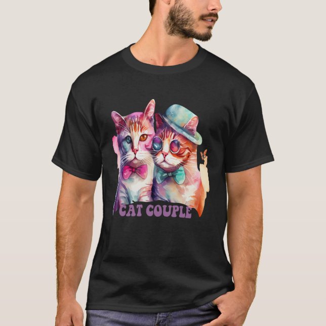 Cute Cat Couple With Hat And Glasses For Cat T Shirt (Framsida)