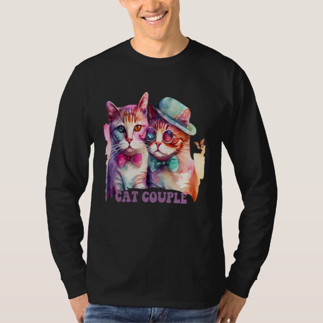 Cute Cat Couple With Hat And Glasses For Cat T Shirt (Framsida)