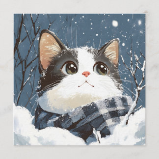 Cute cat cozy winter snow inbjudningar