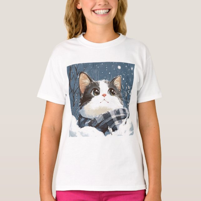 Cute cat cozy winter snow t shirt (Framsida)