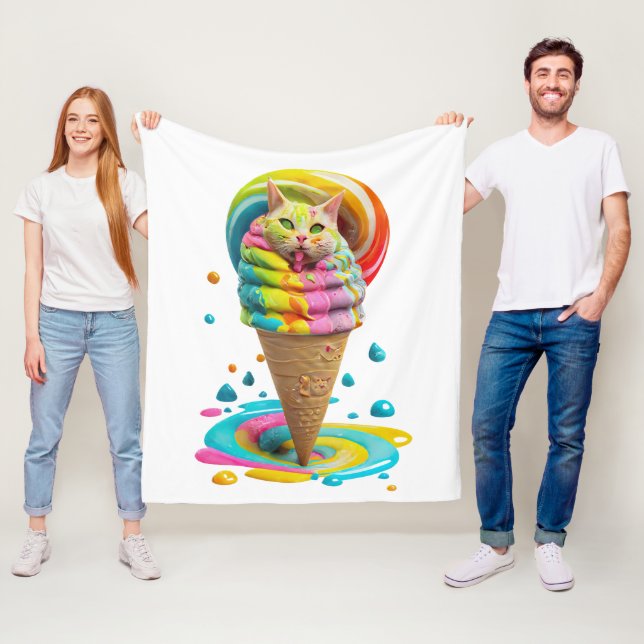 Cute Cat Cream Cone färglös Dekorativ kudde Fleecefilt (På plats)