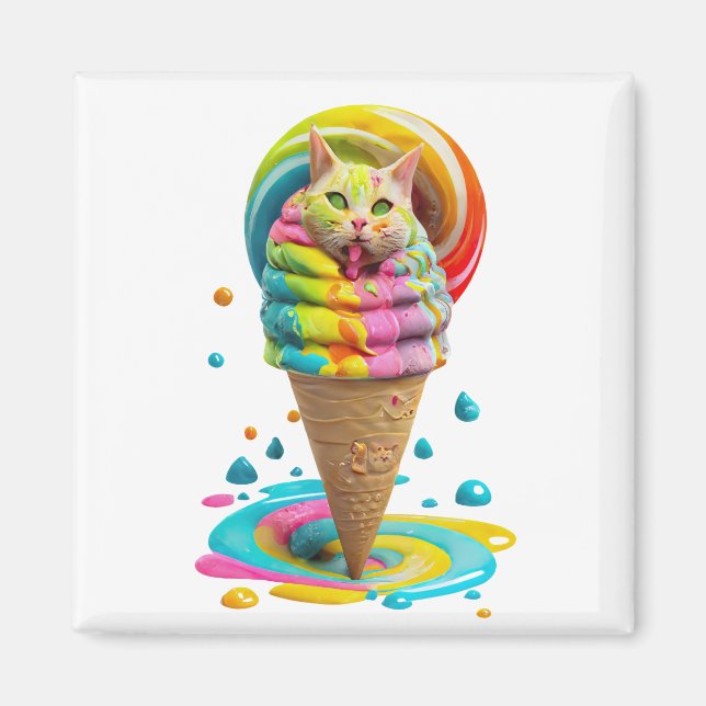 Cute Cat Cream Cone färglös Magnet (Framsidan)