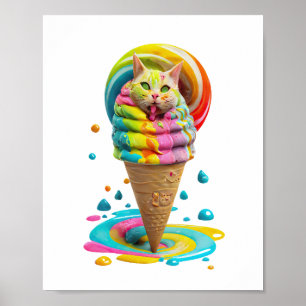 Cute Cat Cream Cone färglös Poster