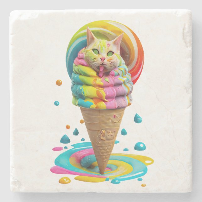 Cute Cat Cream Cone färglös Stenunderlägg (Framsidan)