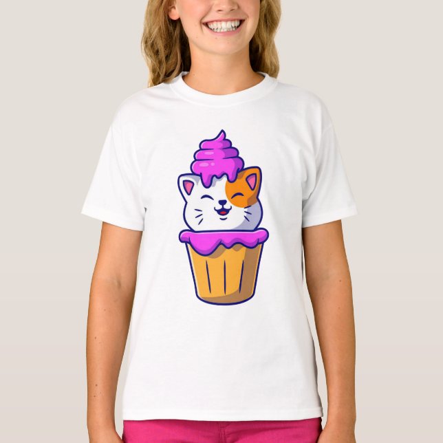 Cute Cat Cuptårta T Shirt (Framsida)