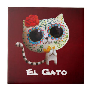 Cute Cat Day of the dead Kakelplatta