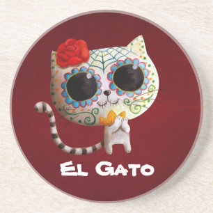 Cute Cat Day of the dead Underlägg Sandsten