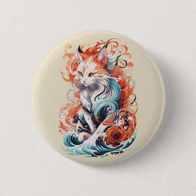 Cute Cat-design i Neo Traditional Stil Knapp (Framsida)