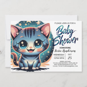Cute Cat Digital Boy Baby Shower Inbjudningar
