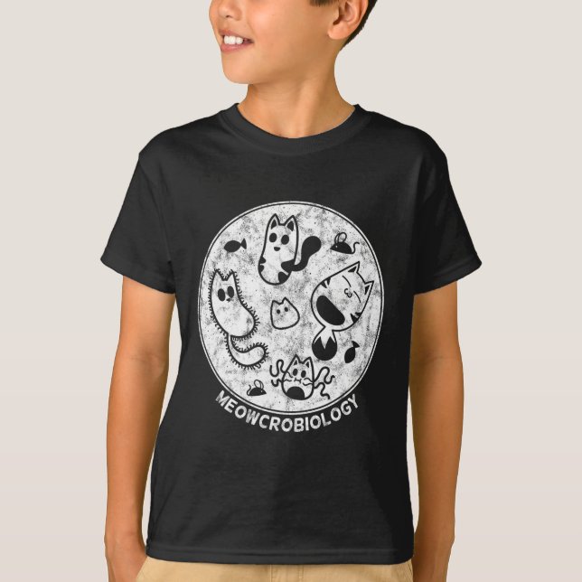 Cute Cat Distress Bacteria Microbiology Science T Shirt (Framsida)