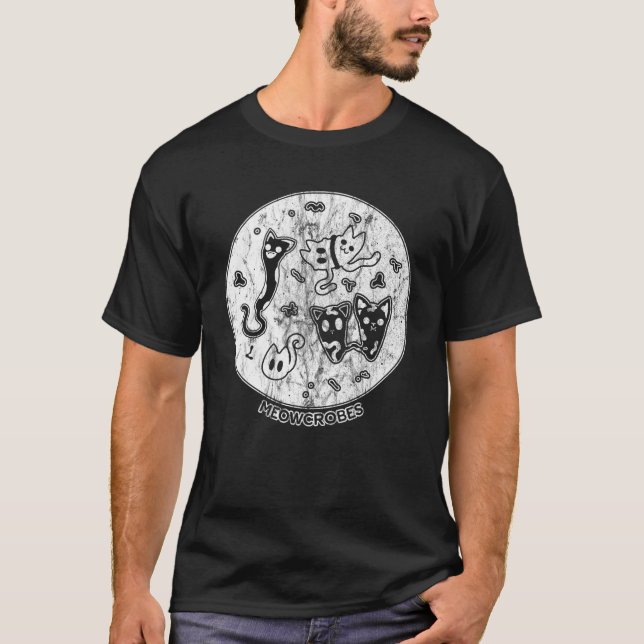 Cute Cat Distress Bacteria Microbiology Science T Shirt (Framsida)
