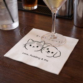 Cute Cat & Dog Line Art "Drink on Us!" Cocktail Na Pappersservett