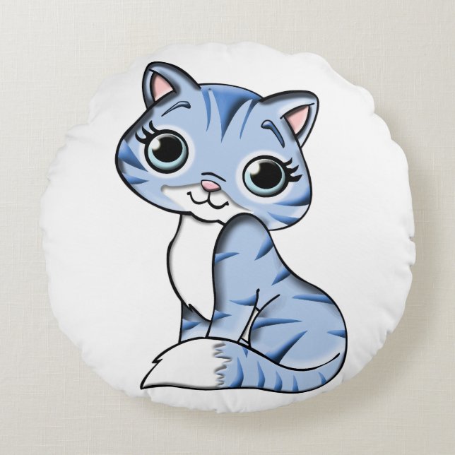 CUTE CAT DOLL ROUND PILLOW RUND KUDDE (Framsidan)
