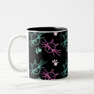 Cute Cat Doodle Rosa Teal Black Två-Tonad Mugg