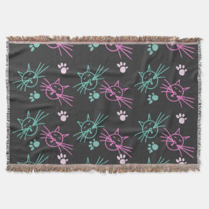 Cute Cat Doodles Rosa Teal Pet Black Filt