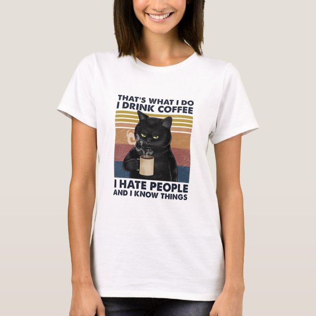 Cute cat-drink-kaffe och sak t shirt (Framsida)