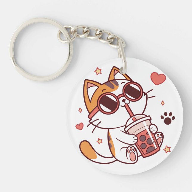 Cute Cat Drinking Boba Tea - Kawaii-tillbehör (Framsidan)