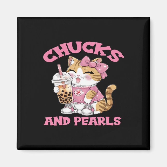 Cute Cat Drinking Bubble Tea Kitten Älskare Magnet (Framsidan)