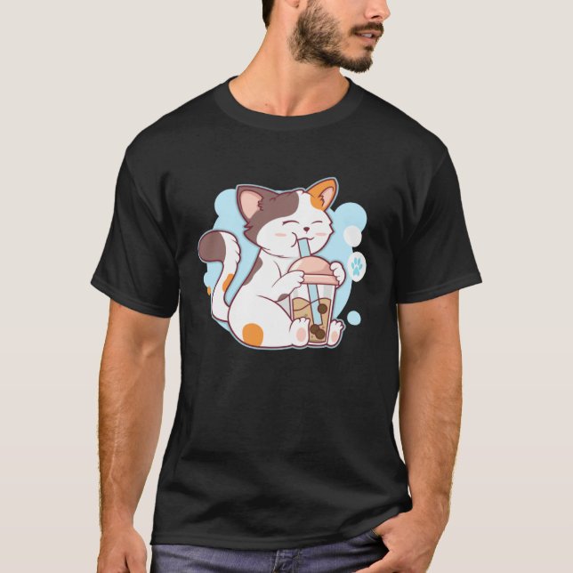 Cute Cat Drinking Bubble Tea  Tea  Costume T Shirt (Framsida)